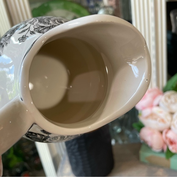 Toile white & black floral ceramic creamer pitcher French country cottage - Picture 6 of 7